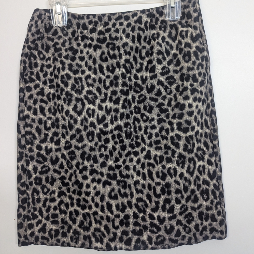 CAbi Leopard Print Pencil Skirt - Black and Cream